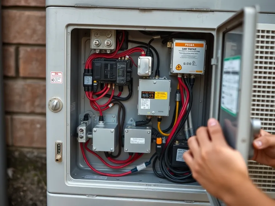Electrical components inside an outdoor condenser access panel